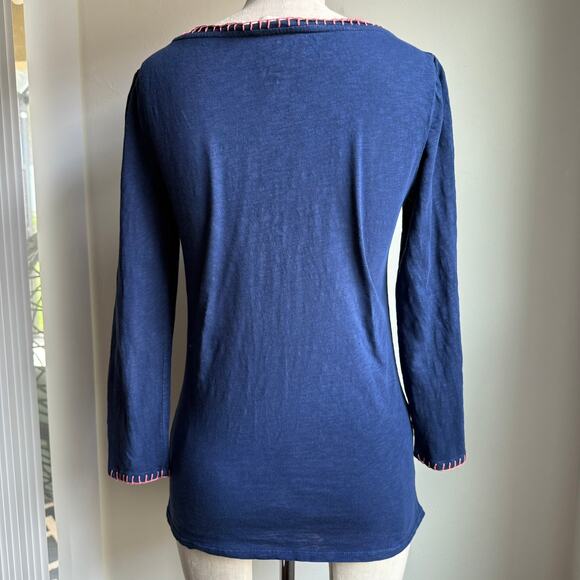 Tory Burch Embroidered Cotton Top Blue Orange Embellishment Sz S - Picture 7 of 9